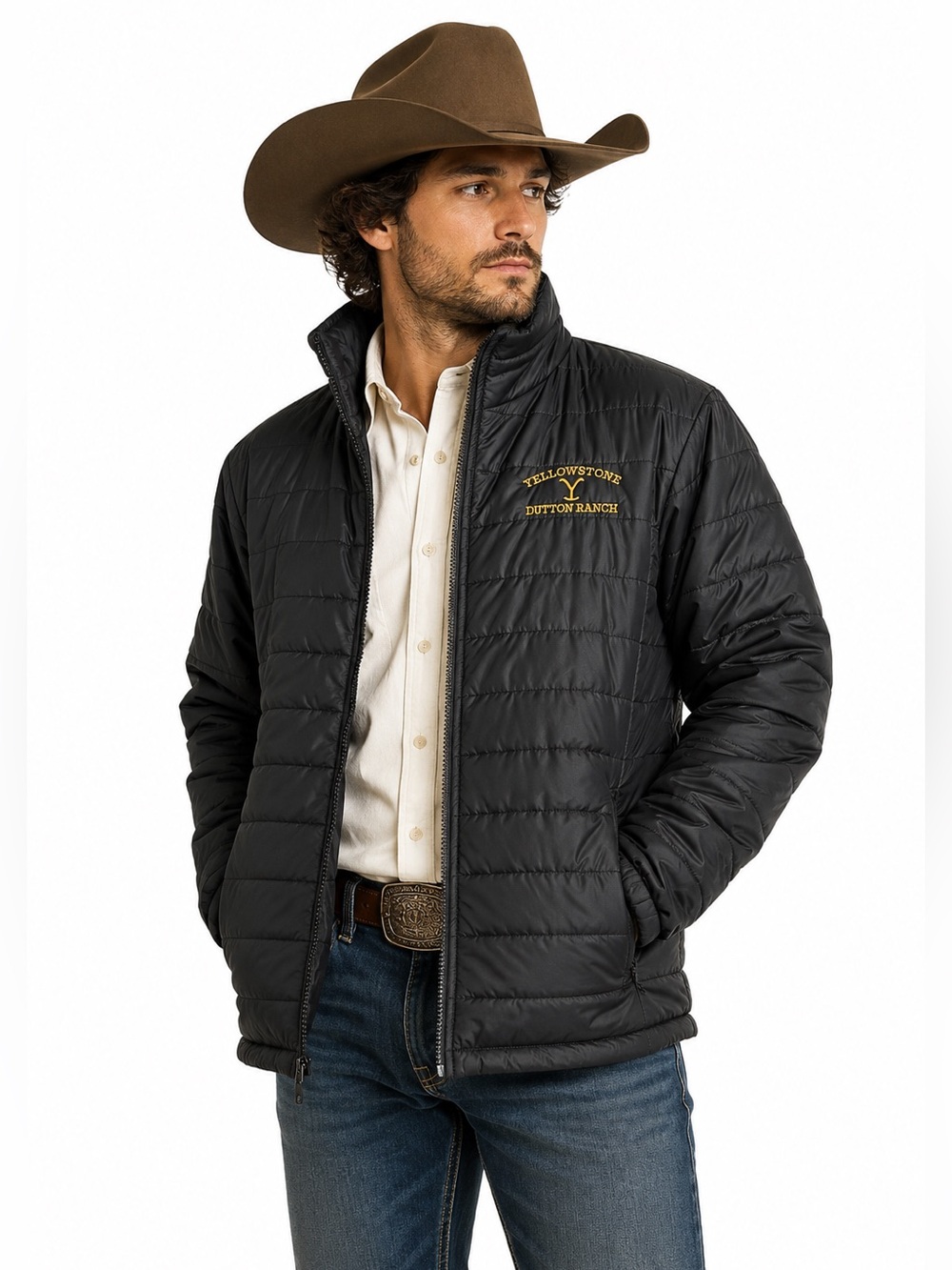 Yellowstone Dutton Ranch Black Quilted Puffer Jacket Western Ranchcore Coat‎ M